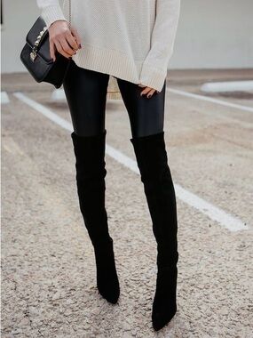 Steve Madden “Sadie” Black Suede Over-the-Knee Pointed Toe Boots 6.5